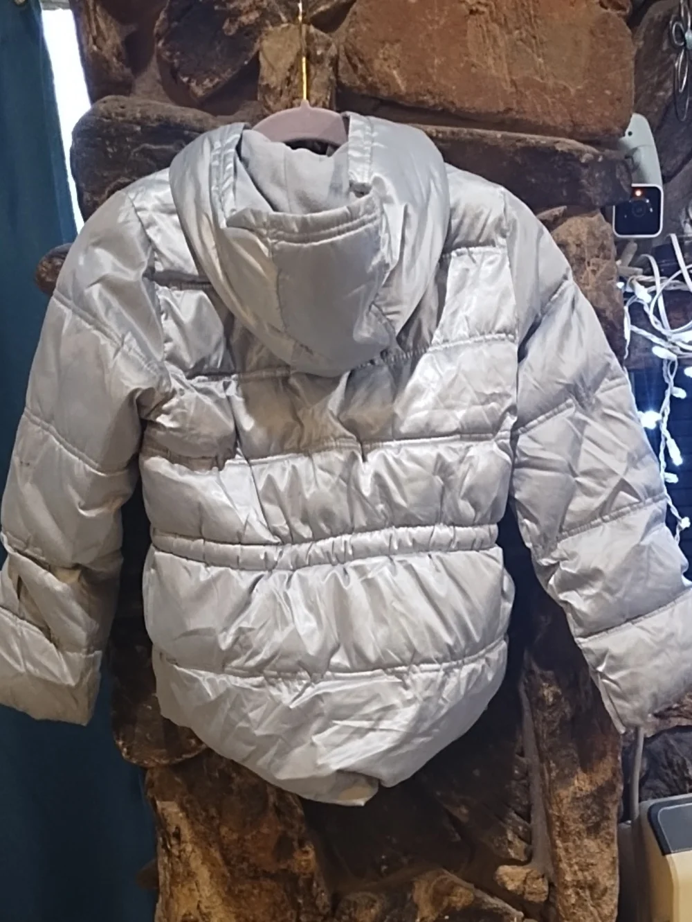 Faded Glory Silver Quilted Kids Puffer Jacket with Hood
